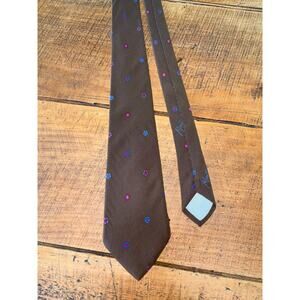 Mens Claude Montana Paris 100% Silk Brown Star Design‎ Tie